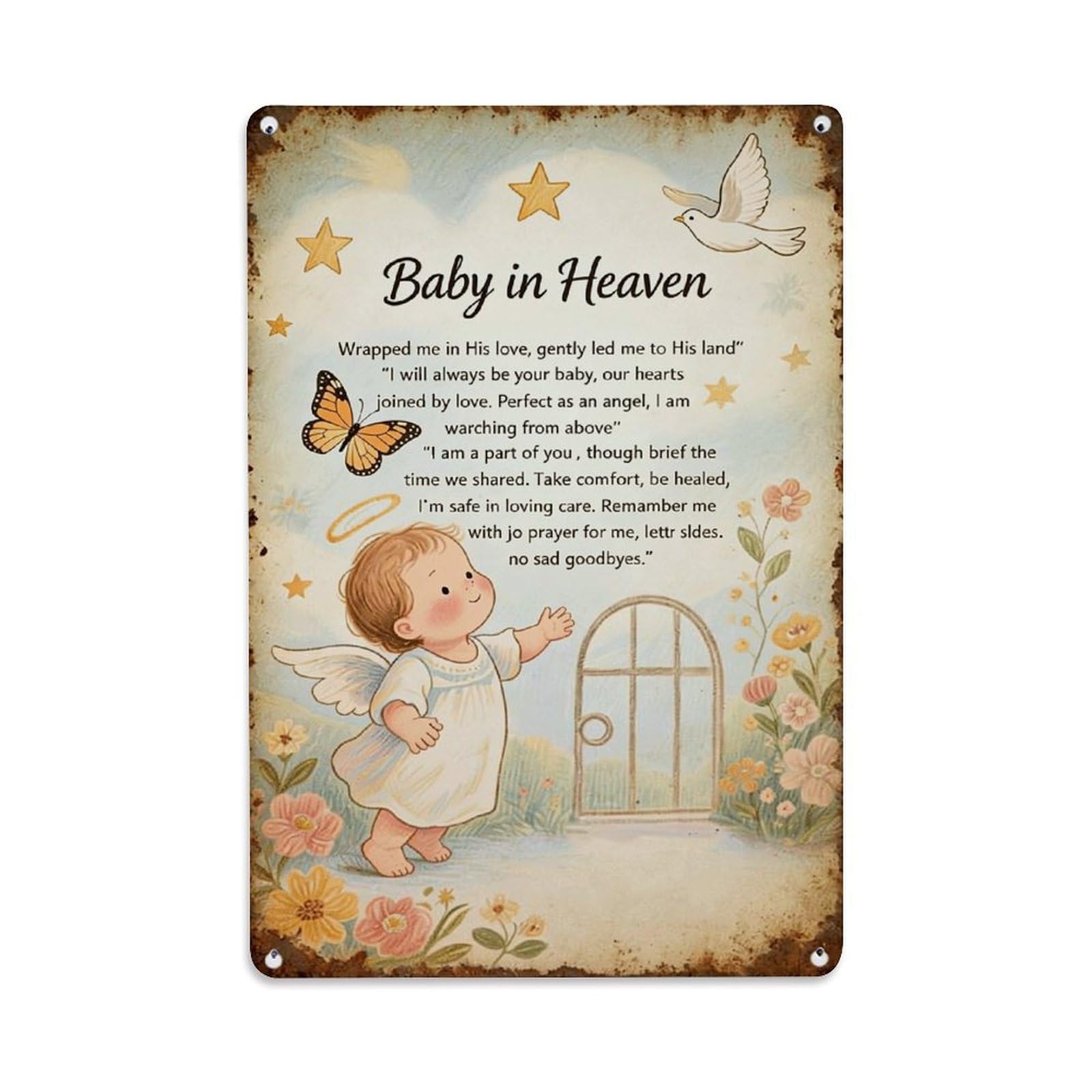 Nestemfo Vintage Baby In Heaven Angel Print Tin Sign Metal Sign, Living Room,Bar, Home, Bedroom Wall Decor,Retro Metal Poster 8X12 Inches