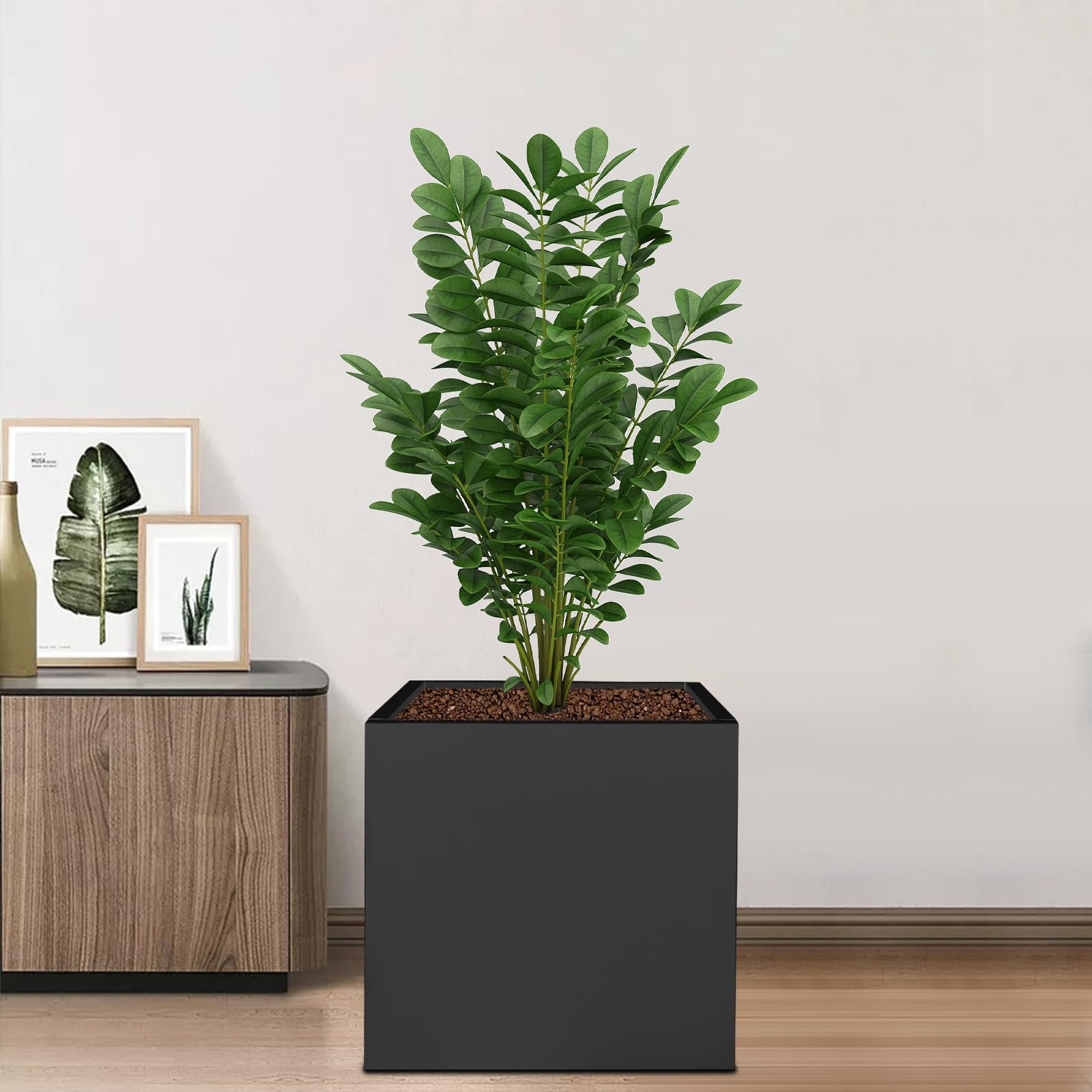 Grand pot de fleurs extérieur – 60 x 60 x 60 cm – Pot de fleurs en acier – Pour l'intérieur et l'extérieur – Jardinière pour jardins, entrées, terrasses et cours, noir