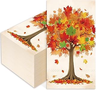 JarThenaAMCS 50Pcs Fall Guest Napkins Maple Leaves Disposable Napkins Watercolor Fall Tree Party Dinner Napkin Autumn Decorative Hand Towels for Thanksgiving Bathroom Table Supplies
