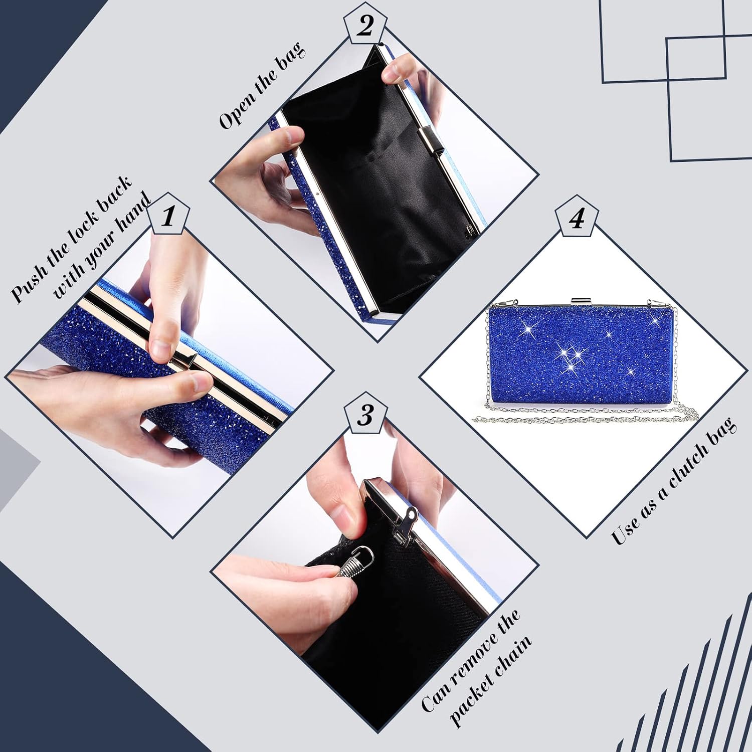 Jadive 4 Pcs Clutch Purse for Women Evening Bag Formal Rhinestone Clutch Bracelet Choker for Wedding Party Gift