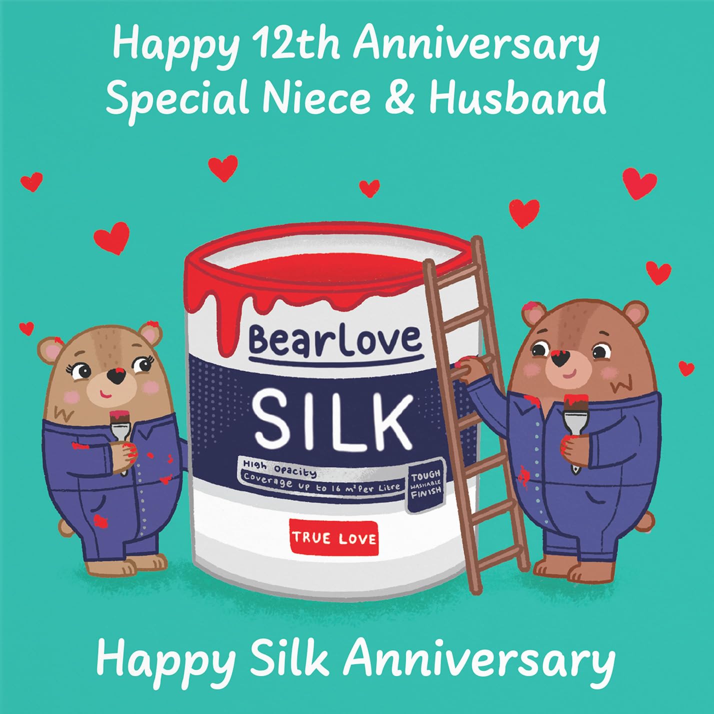 Hunts England - Niece And Husband 12th Anniversary Card - Silk Anniversary - 12 Years - Cute Fun Bears Card - Love Story Collection - Image 2