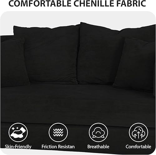 Miniatura 6 de Sofá cama convertible con almohada, 79 sofá cama tapizado de felpilla de gran tamaño, sin hueso, sofá plegable 4 en 1 con marco de forma fija, sofá