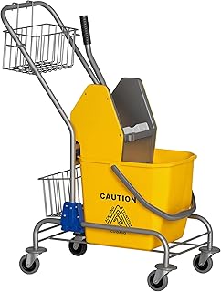 HOMCOM Putzwagen Reinigungswagen 26 Liter Wischwagen mit Wringer, Haushaltswagen mit Rollen, Haken für Mopp Gelb