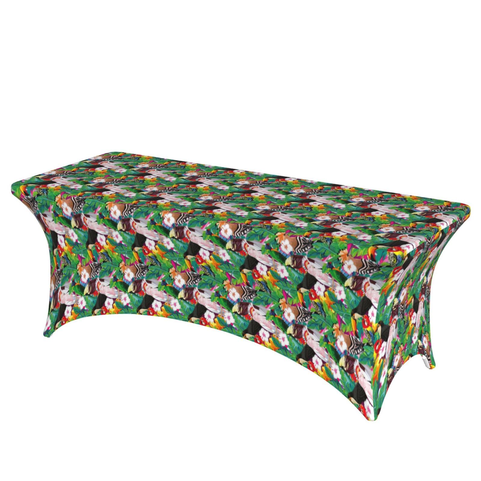 NImongt Tropical Birds And Plant Leaf Print Elastic Rectangular Tablecloth Holidays Family Banquet Wedding Party Table Cover
