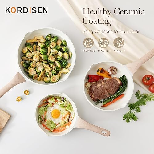 Miniatura 3 de Kordisen Juego de sartenes de cerámica antiadherente, juego de sartenes de cerámica de 3 piezas, sartén saludable y no tóxica, mango que se mantiene