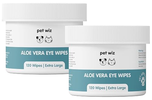 pet wiz Toallitas para Ojos de Aloe Vera para Limpiar Perros y Gatos - Extra Grande - Paquete de Dos