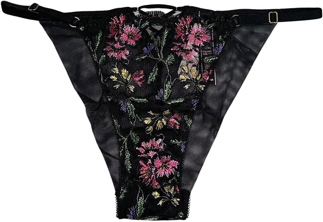 Victoria's Secret Embroidered Adjustable String Cheeky Panty Black/Multicolor New