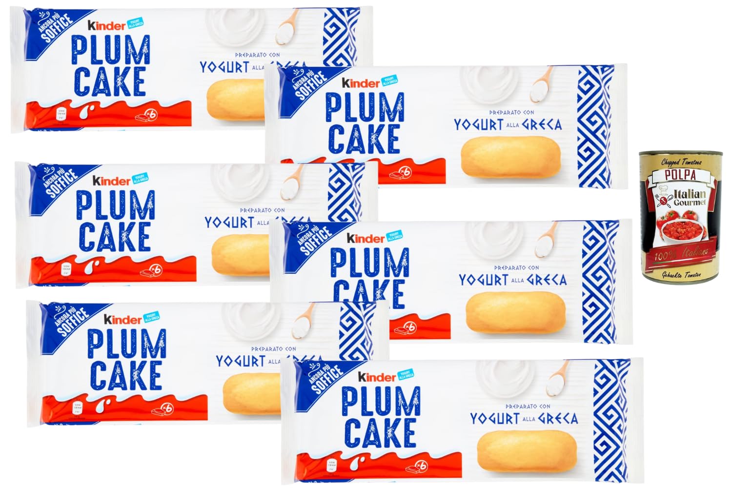 Italian Gourmet Kinder Plum Cake moelleux préparé avec yaourt à la grecque – Gâteaux individuels pour petit-déjeuner & goûter – Pack 6 x 192 g + Italian Gourmet Polpa