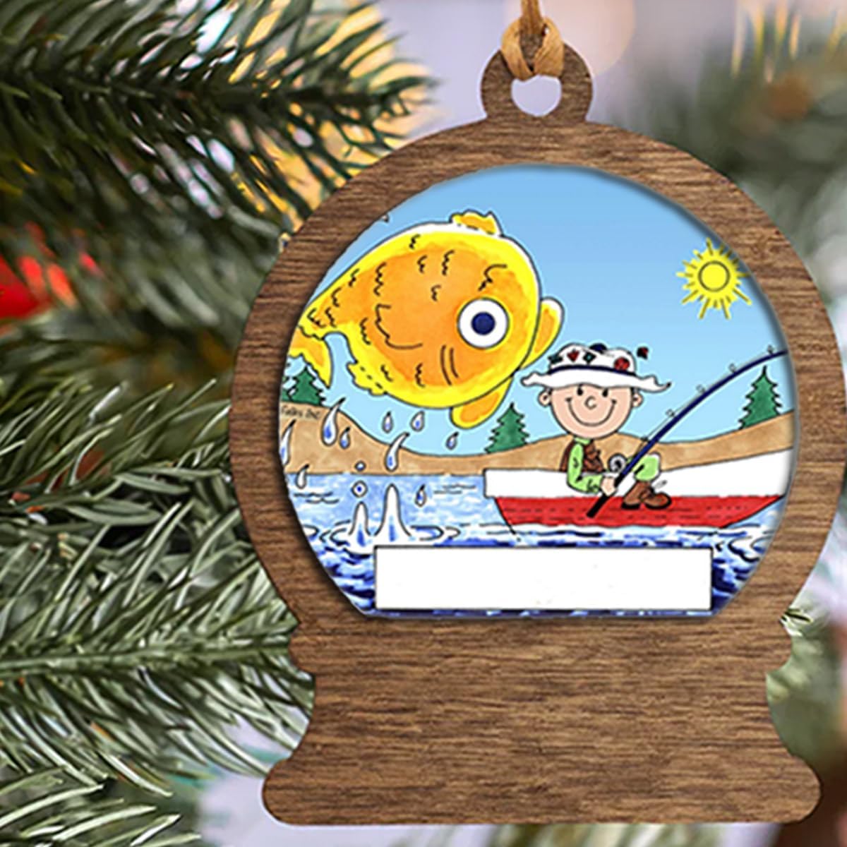 PrintedPerfection.com Personalized Fishing - Male Wooden Snow Globe Shaped Christmas Ornament