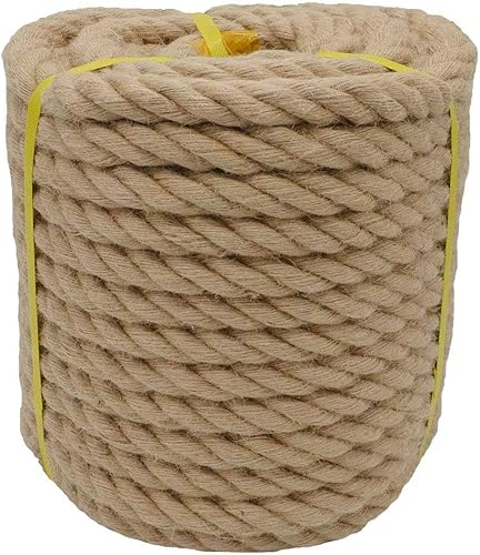 Cuerda de yute 100% natural trenzada de cáñamo marrón Manila (100 pies 1 pulgada) para manualidades, muelle, paisajismo decorativo, escalada,
