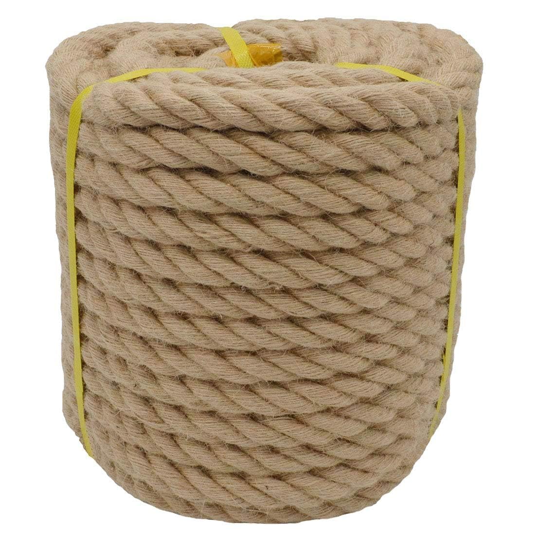 Veizedd Brown 100 Ft 1 Inch Natural Hemp Rope, 4 Strand Manila Jute Rope, Modern Style, Ideal For Decorative, Landscaping, Heavy Engineering, Tug Of War