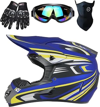 Youth Kids Dirt Bike Helmet, Motocross ATV Four Wheeler Go-Kart UTV BMX Dirtbike Street Ride Offroad Motorcycle Helmet W/Goggles Gloves Mask, DOT Approved