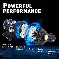 Vista 4 de Bomba de presión de agua para RV, bombas de agua de diafragma de 12 V, bomba autocebante de 4GPM 45PSI, bomba de transferencia de diafragma