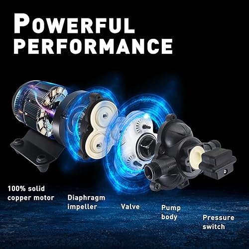 Miniatura 4 de Bomba de presión de agua para RV, bombas de agua de diafragma de 12 V, bomba autocebante de 4GPM 45PSI, bomba de transferencia de diafragma para