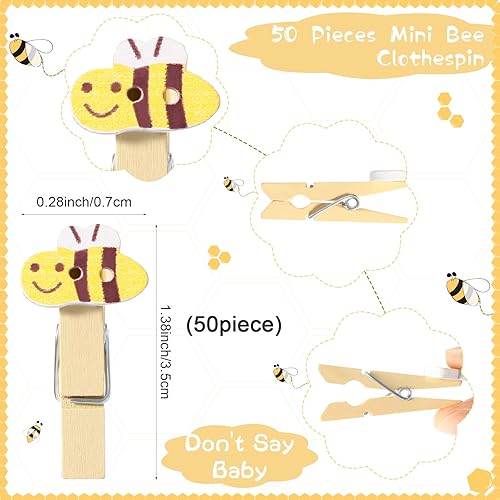Miniatura 3 de Unittype 51 piezas de regalos de juego de baby shower con tema de abeja y 50 mini pinzas de ropa de abeja para niños y niñas, suministros de fiesta