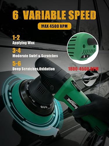 Miniatura 2 de Pulidora de búfer, pulidora orbital aleatoria de doble acción de 5 pulgadas y 0.315 in con 6 velocidades variables MAX4500 RPM, kit de detalles de