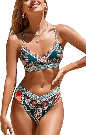 CUPSHE Women's Bikini Sets Two Piece Bathing Suit Asymmetrical Neck Adjustable