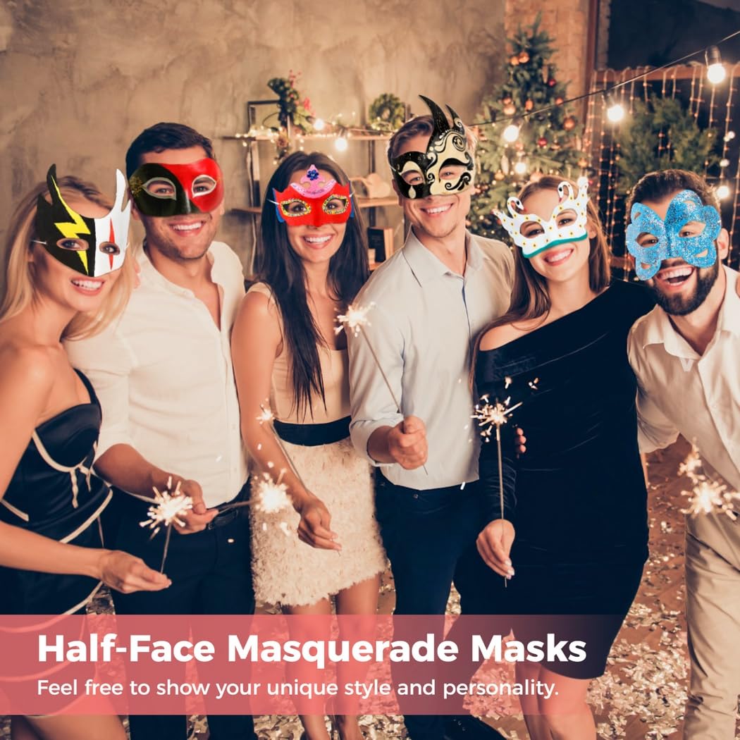 Generisch 36 Stk. unbemalte Masken, 6 Designs, Halbmasken aus weißem Pappmaché zum Bemalen, DIY-Masken für Kostümpartys, kreative Partydekoration und einzigartige Requisiten