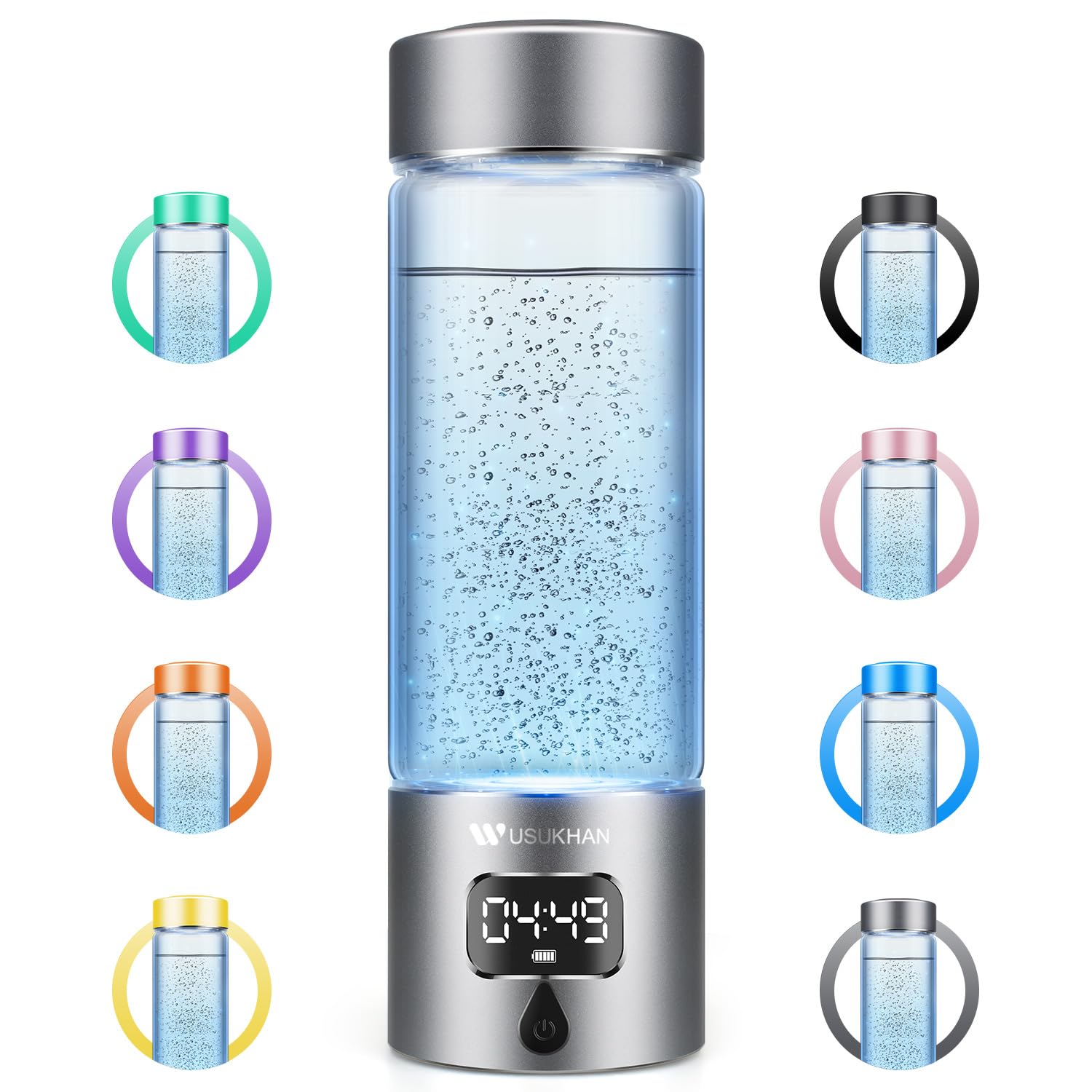 Hydrogen Water Bottle Generator with 4th Generation SPE/PEM Technology, Portable Hydrogen Water Ionizer Machine, Birthday,Xmas Gift for Husband,Wife,Lovers,Friends,Travel (Gray, 9.05in*Φ2.64in)