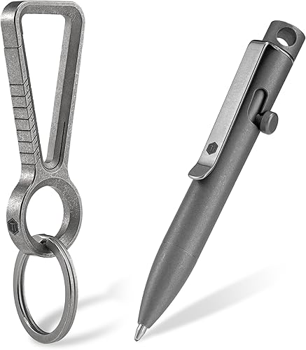 KeyUnity KP05SW Bolt Action Pen con clip y llavero mosquetón de titanio KD00