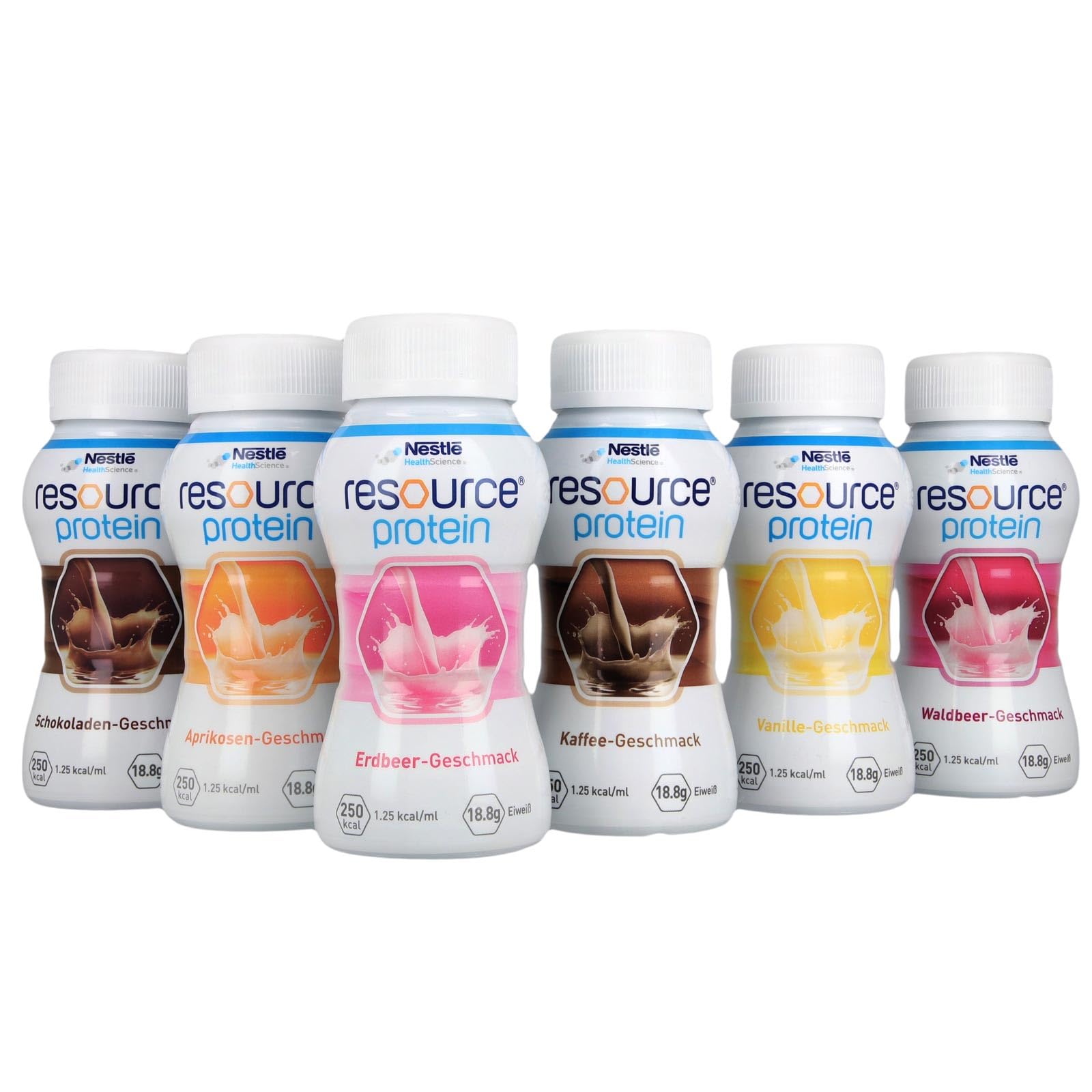 resource® Protein ist eine hochkalorische Trinknahrung mit hochwertigem Milcheiweiß und ballaststofffrei | Glutenfrei & Lactosearm | Probe-Set, 6 Sorten mit je 200 ml