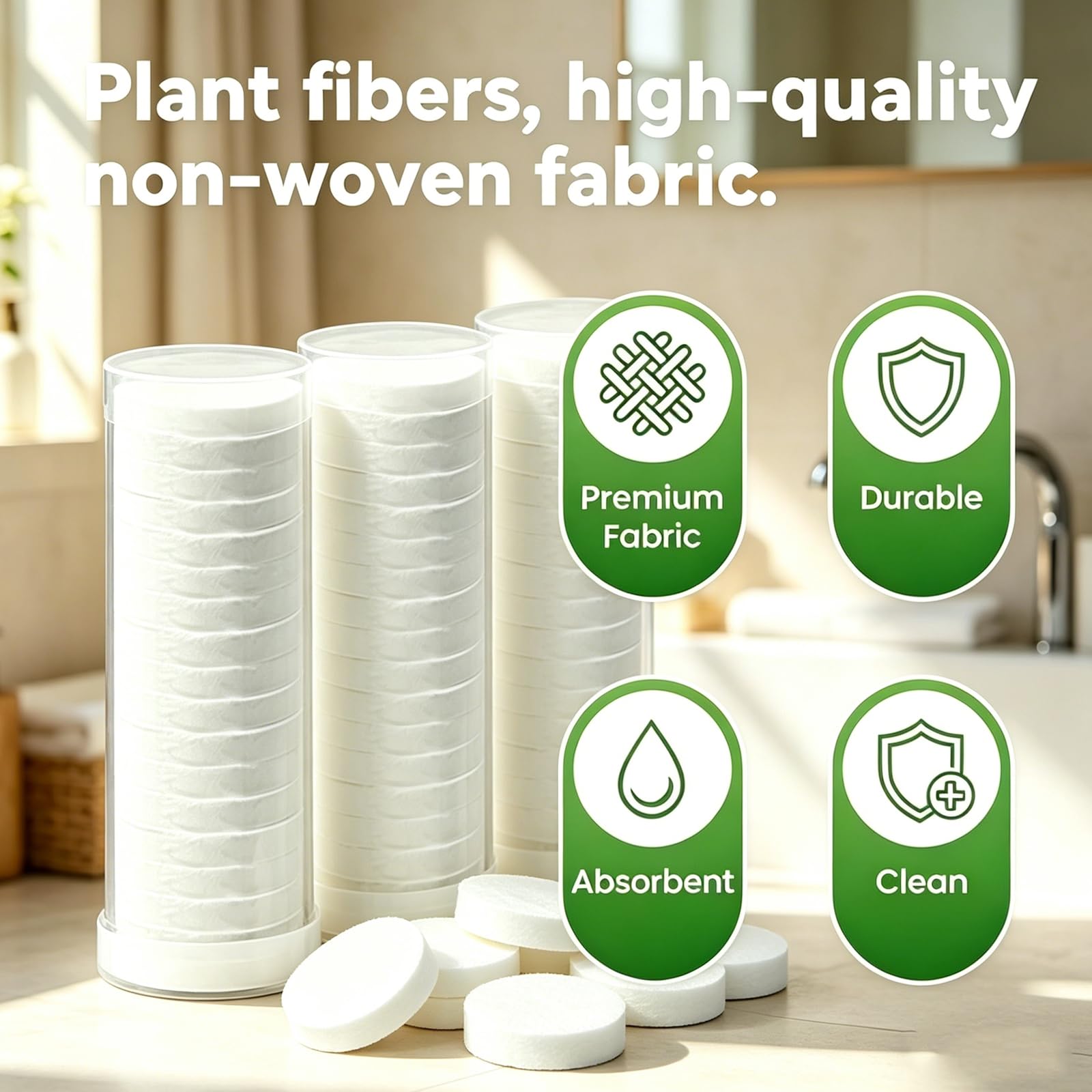 Disposable Compressed Face Towels, 100% Plant-Based, Lint-Free & Biodegradable