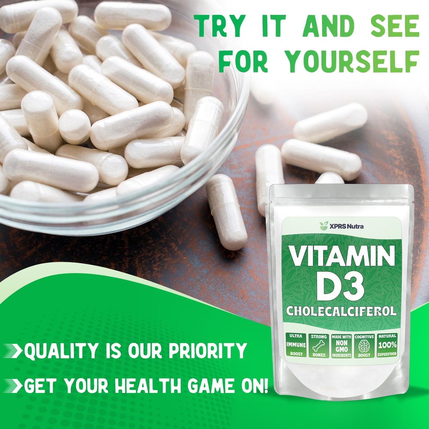 XPRS Nutra Vitamin D3 Powder (Cholecalciferol) - Unflavored VIT D for Bones and Immunity - Vitamin D3 Powder for Muscle Function - Vitamin D Supplements (8 Ounce) (Pack of 6)