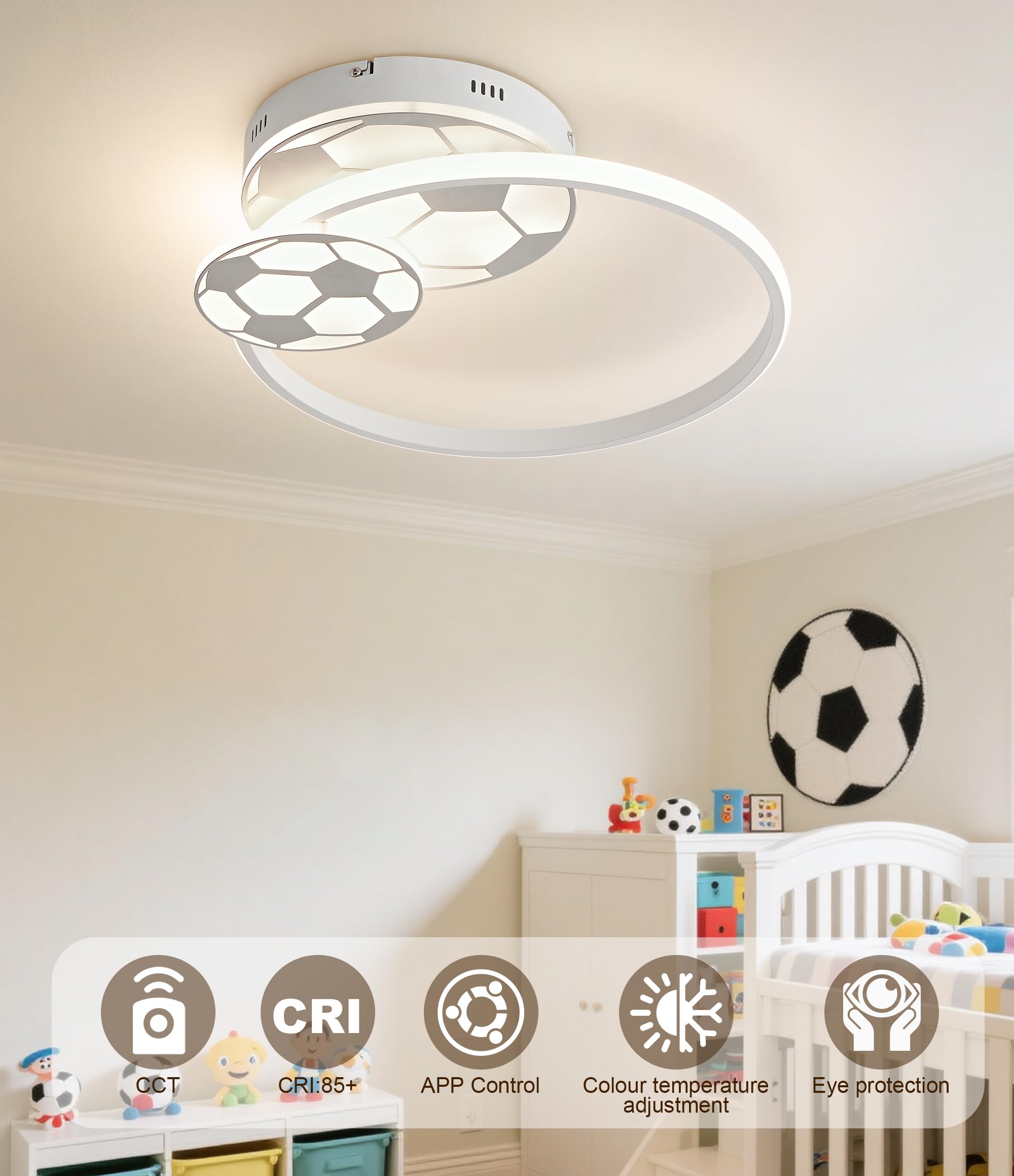 46CM 36W Lampara Infantil Techo, Lámpara de techo Fútbol LED Regulable con Control Remoto 3000-6000K, Lámpara LED para habitacion de bebé Plafon Led Techo para Dormitorio