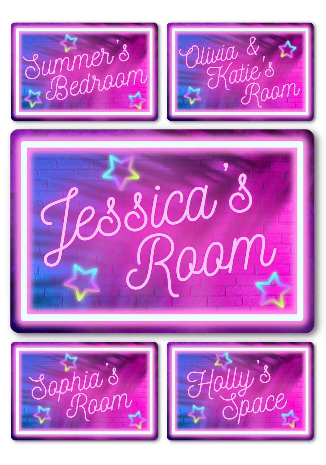 Bedroom Decor Name Signs - Custom Personalised Neon Style Metal Plaque for Children, Kids, Boys & Girls Home Decor, Nursery, Playroom Door (Girls Violet Patterned)