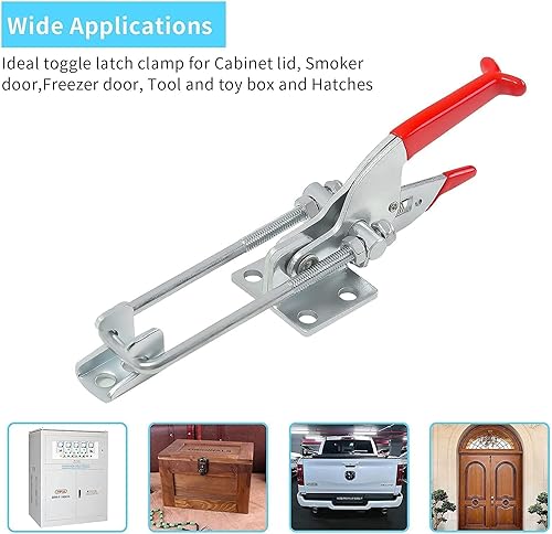 Miniatura 5 de Paquete de 3 abrazaderas de palanca resistentes de capacidad de 2000 libras, pestillo ajustable con perno en U, cierre de palanca de bloqueo
