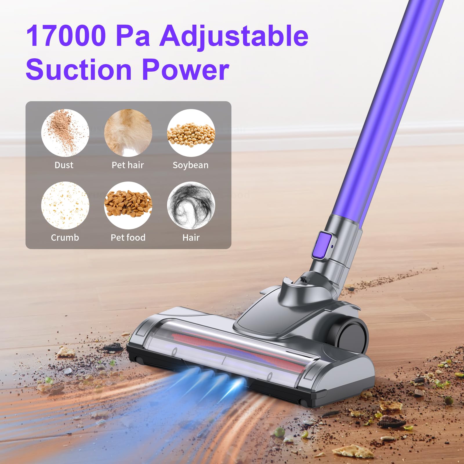 IAB xt1801 Aspirador a batería, Aspirador inalámbrico con 50 Minutos de Funcionamiento aspiradora inalámbrica 4 en - 1 con Cepillo de Suelo LED, Potente aspiradora de Escoba eléctrica portátil para