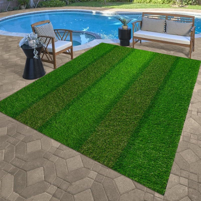 Artificial Grass Outdoor Rug 0.8inch 2FTX6FT Stripe Fake Grass Rug Mat Rubber Backing with Drain Holes Pet Faux Astro Turf Rug Carpet for Garden Patio Balcony Customized