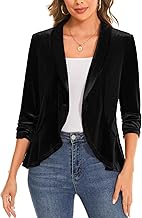 MINTLIMIT Ladies Casual Velvet Blazers Shawl Lapel Fashion Jacket Cardigan 3/4 Ruched Sleeve Jackets Ruffle Hem Coat Open Front Outerwear