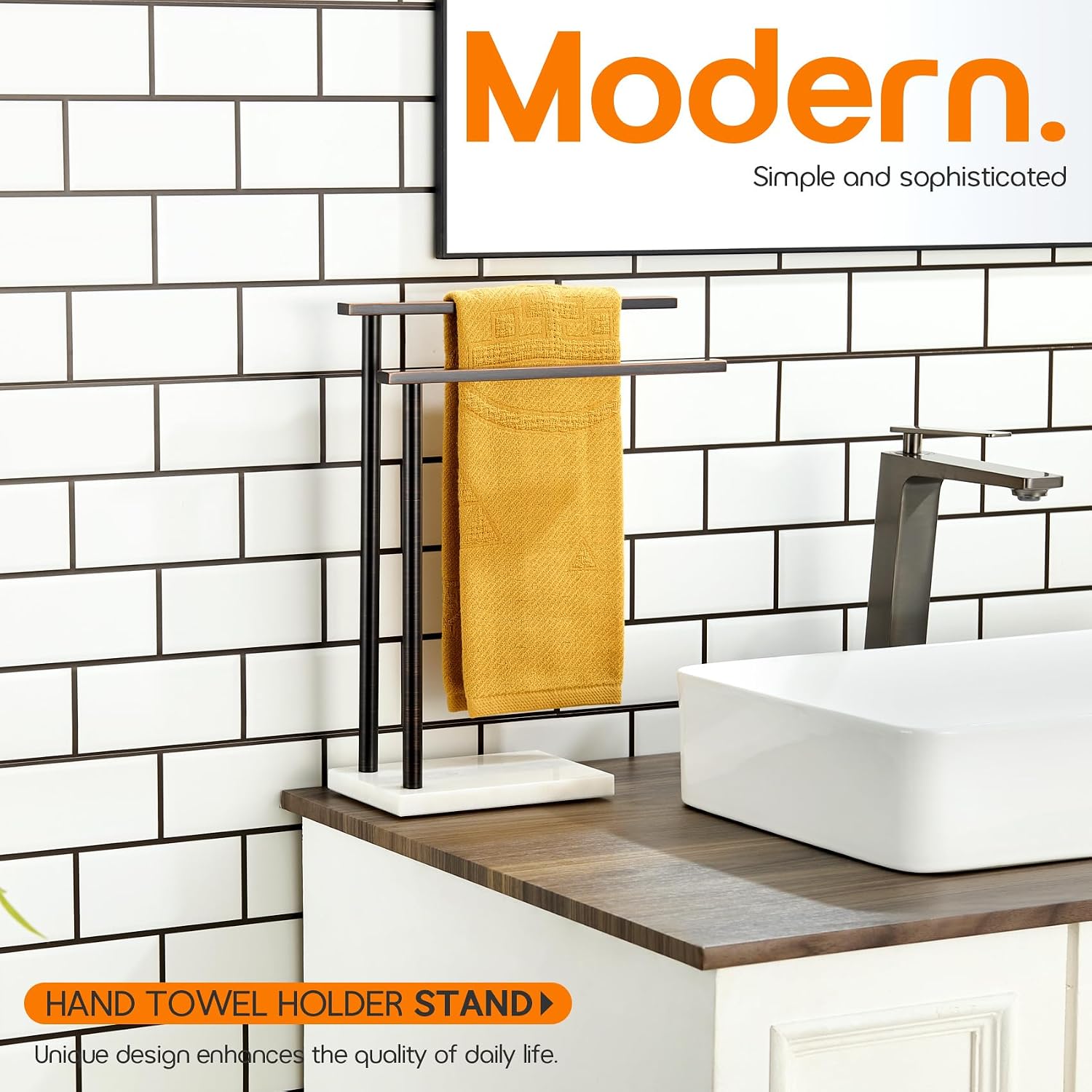 Stand Towel Holder for Bathroom Vanity Countertop 2-Tier Towel Racks Freestanding with Thicken Marble Base, Oil Rubbed Bronze Stainless Steel AN7003ORB image 3