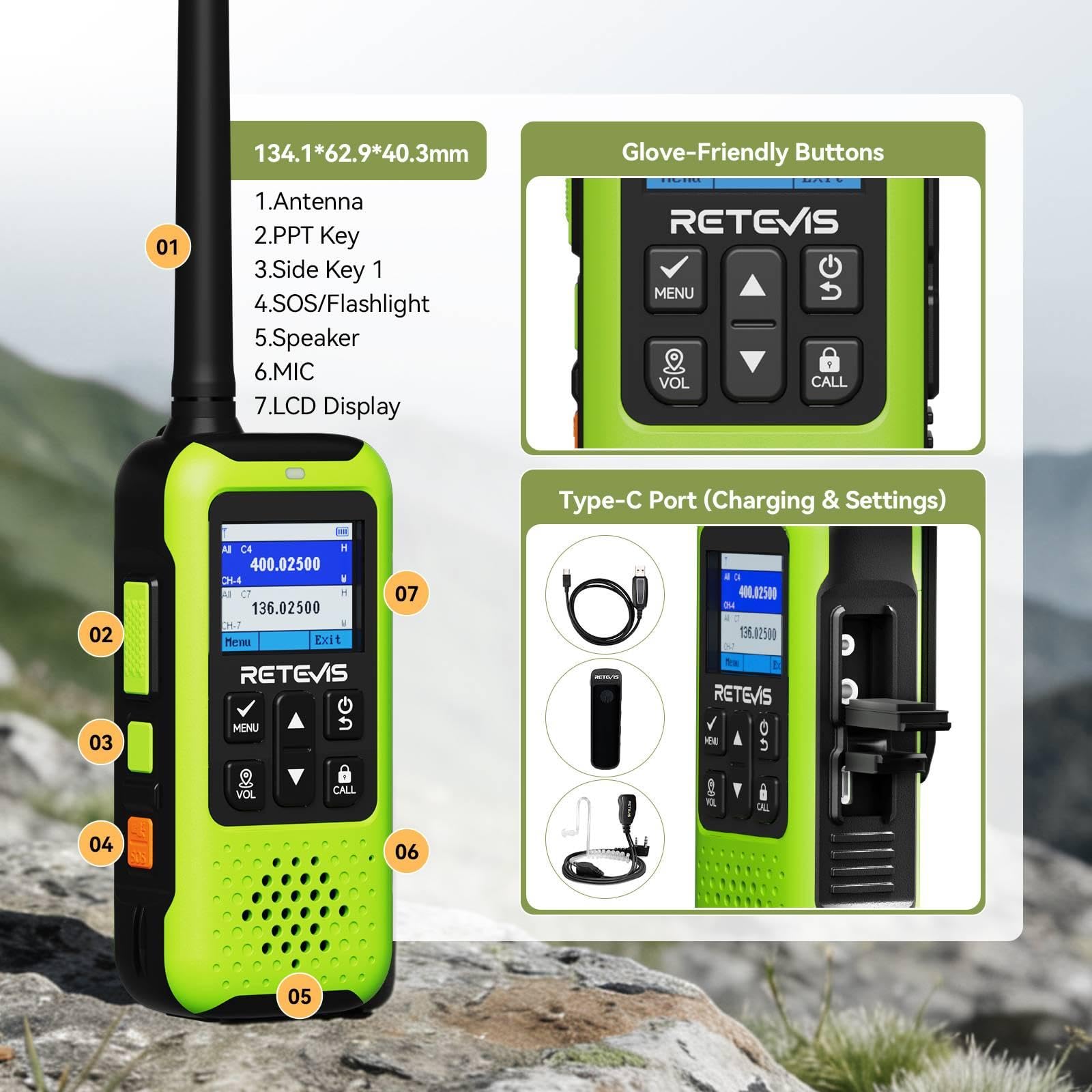 Retevis EZTalk 65 Walkie Talkie 4er Set für Erwachsene, Funkgeräte GPS BDS | Lange Reichweite Funkgerät Dualband, APP Gesteuert, SOS-Alarm, USB-C, Handgezeichneter Kartenfunktion, Notfälle und Camping