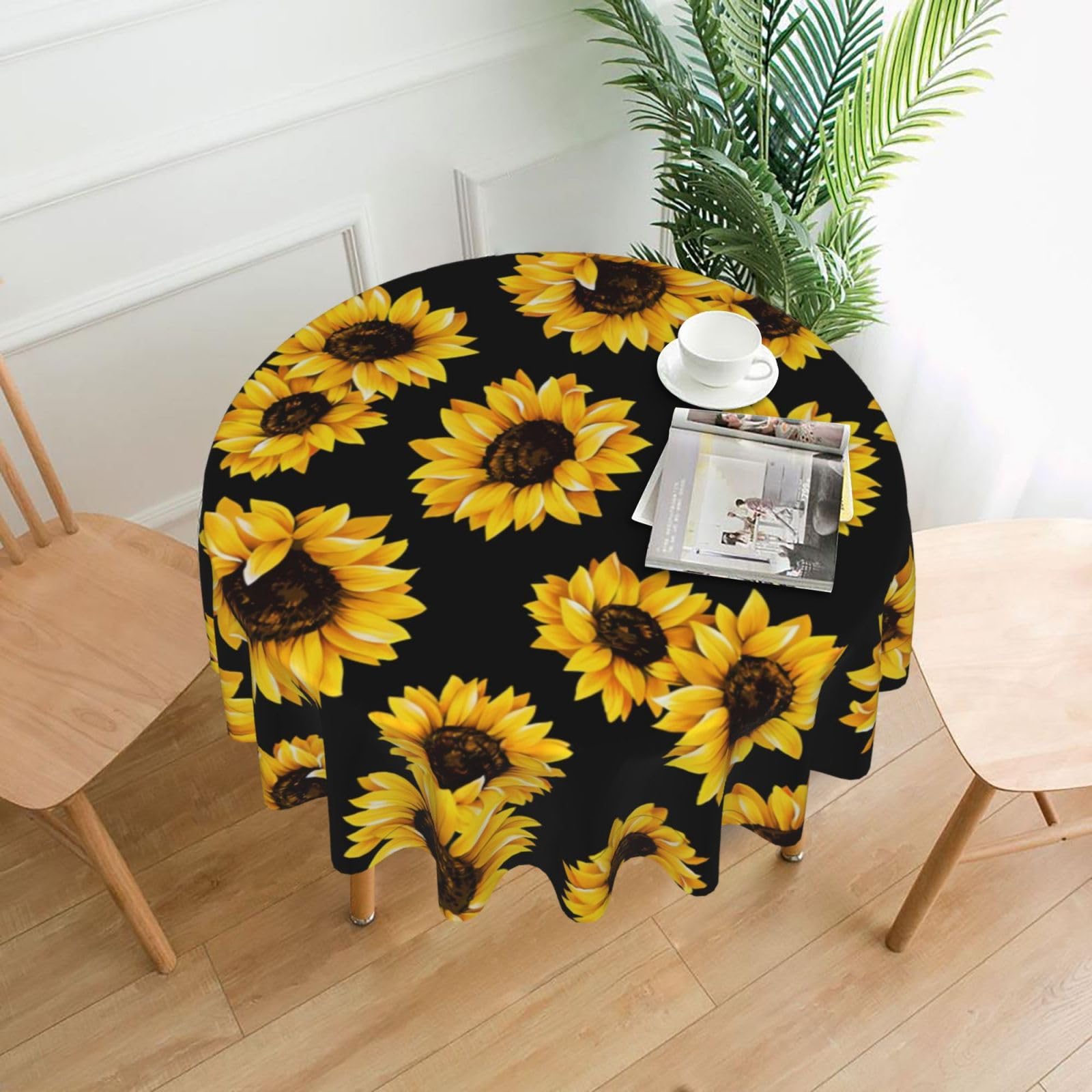 YYHHAOFA Spring Sunflowers Retro Flowers Prints 60in Round Decorative Tablecloth – High-Grade Polyester Throw Cover for Dining, Parties, and Outdoor Events