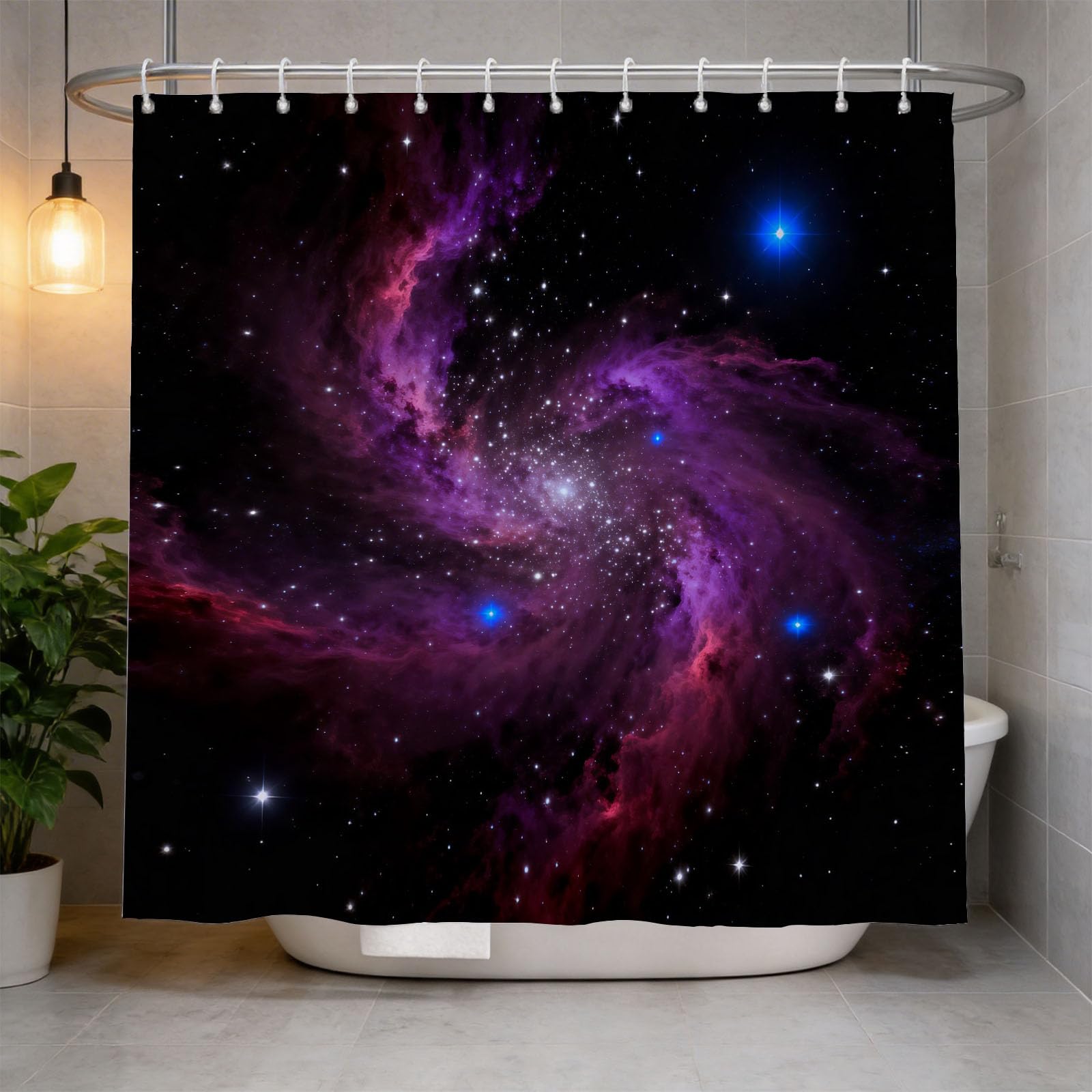 Hongduo 3D Purple Nebula Shower Curtain for Stalls Bathtubs Starry Sky Bathroom Decor Shower Curtain Set Polyester Fabric Waterproof 120x180cm/48X71 Inch with Hooks