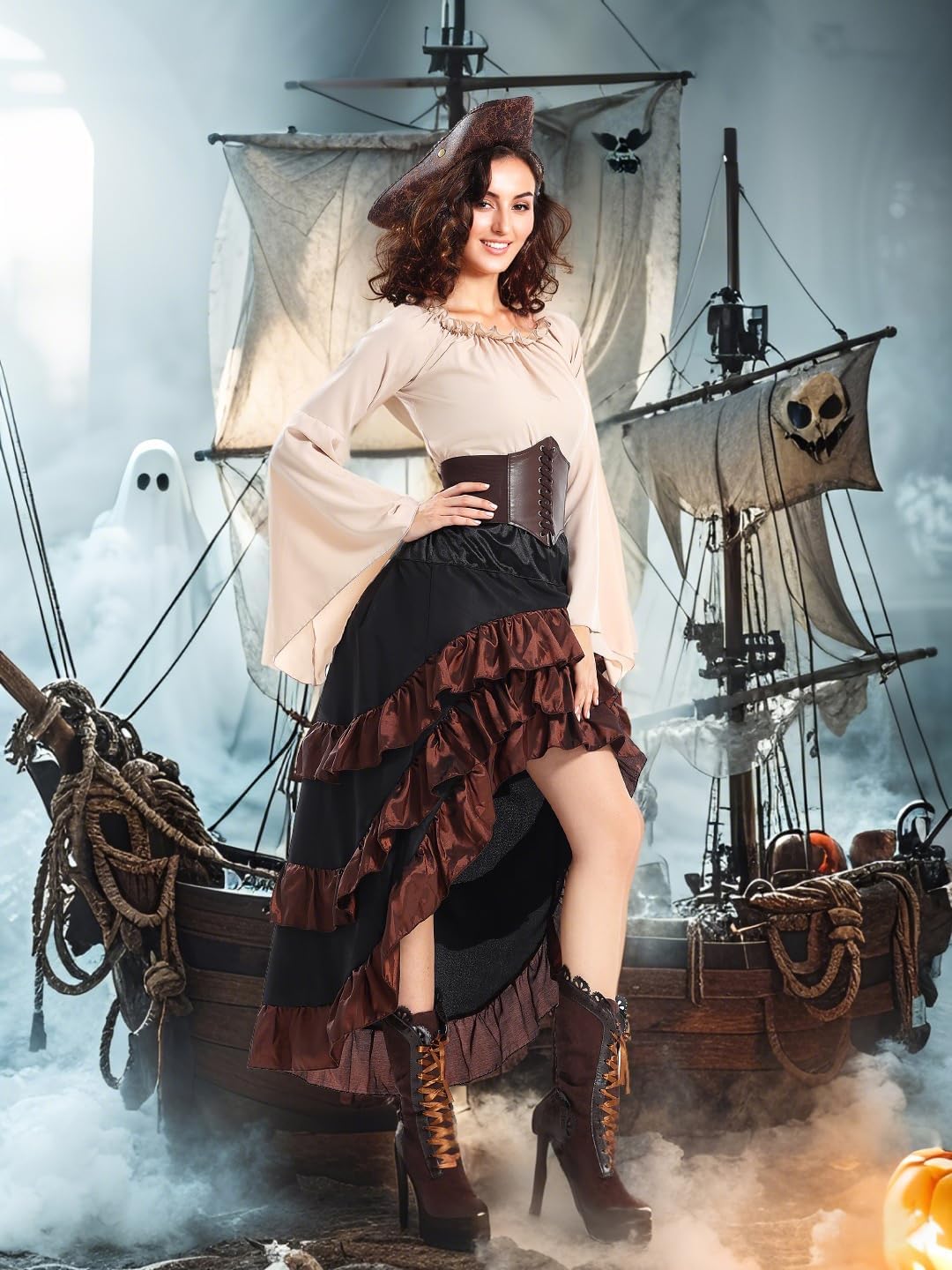 Seasons Women's Pirate Costume, Renaissance Style with Corset, Skirt and Waist Belt, Party Halloween Outfit for Adults - Image 3