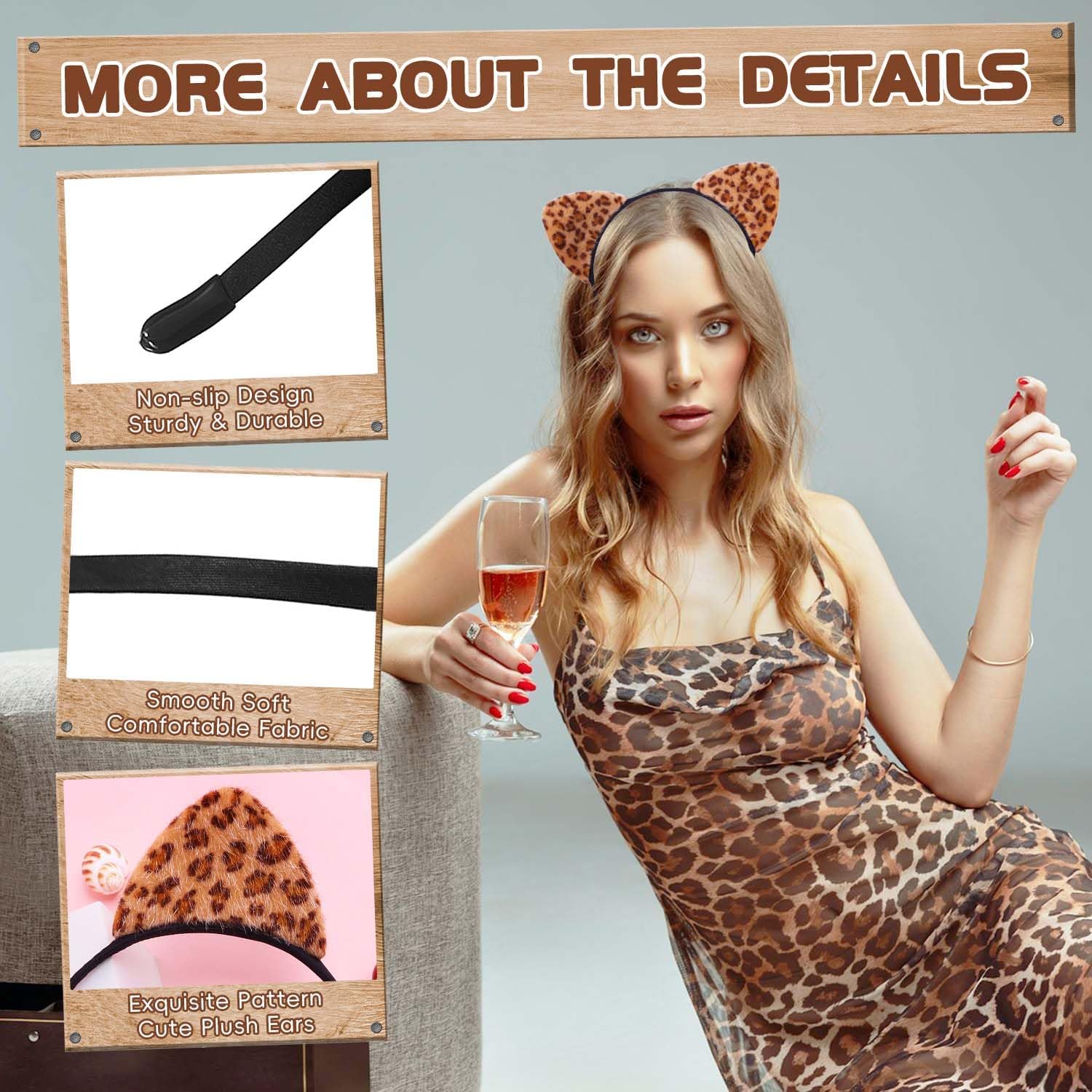 YouNuo Cat Ears Headband, Leopard Cat Woman Costume Headbands for Adult Women, Halloween Cosplay Party Accessories - Image 3