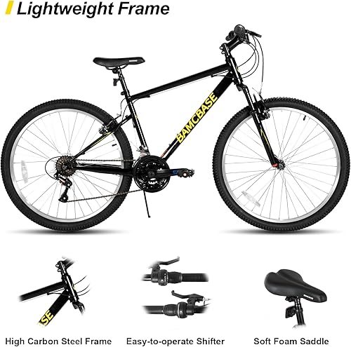 Miniatura 3 de HILAND - Bicicleta de montaña de 26 y 27 pulgadas, para hombre y mujer, con 18 velocidades, marco de acero de alta resistencia, freno en V,