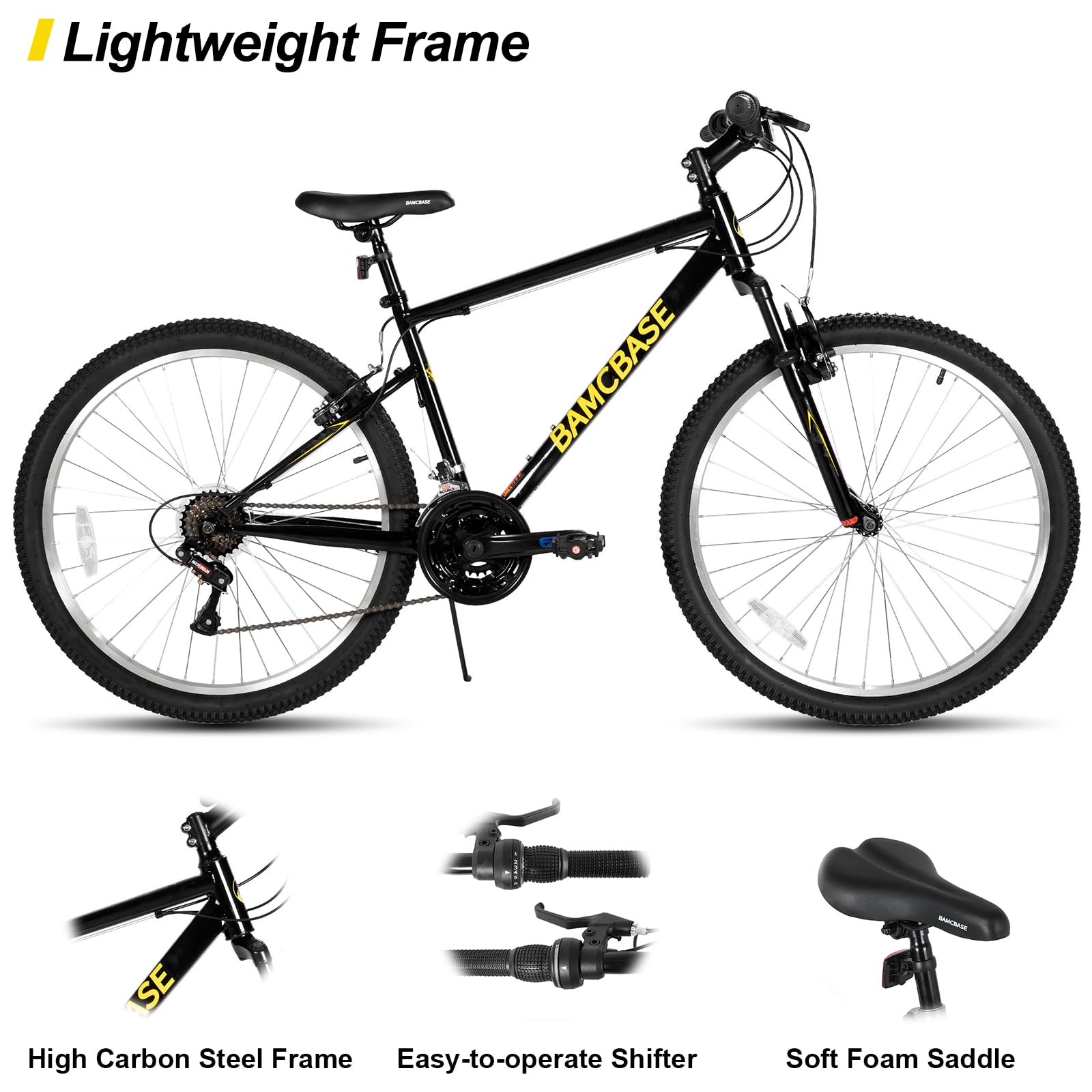 HH HILAND 26 Inch Mountain Bike, Mens Womens MTB with 18 Speeds, High-Tensile Steel Frame, V Brake, Hardtail Bicycle for Adults Black