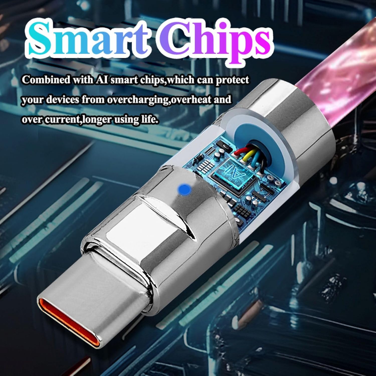 10FT Chubby Charging Cable, RGB Flowing Starry LED Light Up Cord, USB A to Type C, 66W Fast Charging Compatible with iPhone 17/16/15, Samsung Galaxy S23 S22 & More