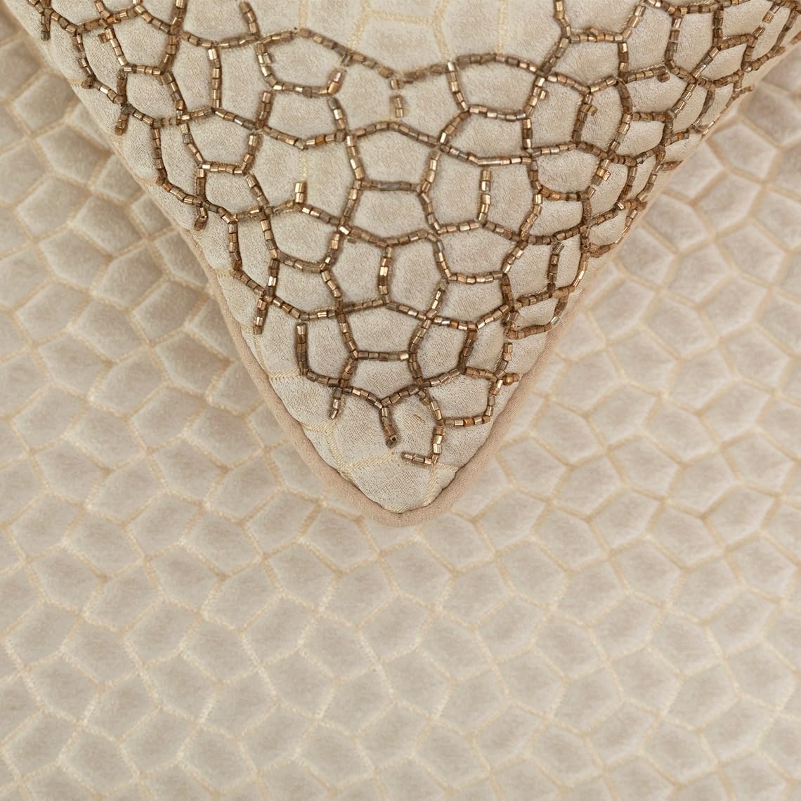The HomeCentric King/Queen/Twin Ivory & Gold Decorative King 90"x18" Bed Runner Without Pillow Cover, Mosaic & Beaded Bed Scarf on Jacquard Fabric - Tessellation