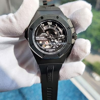 REEF TIGER Top Brand All Black Muti-Functional Automatic Mechanical Sport Watches RGA92s7