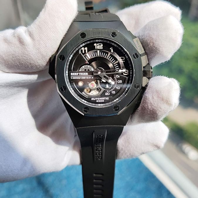 REEF TIGER Top Brand All Black Muti-Functional Automatic Mechanical Sport Watches RGA92s7