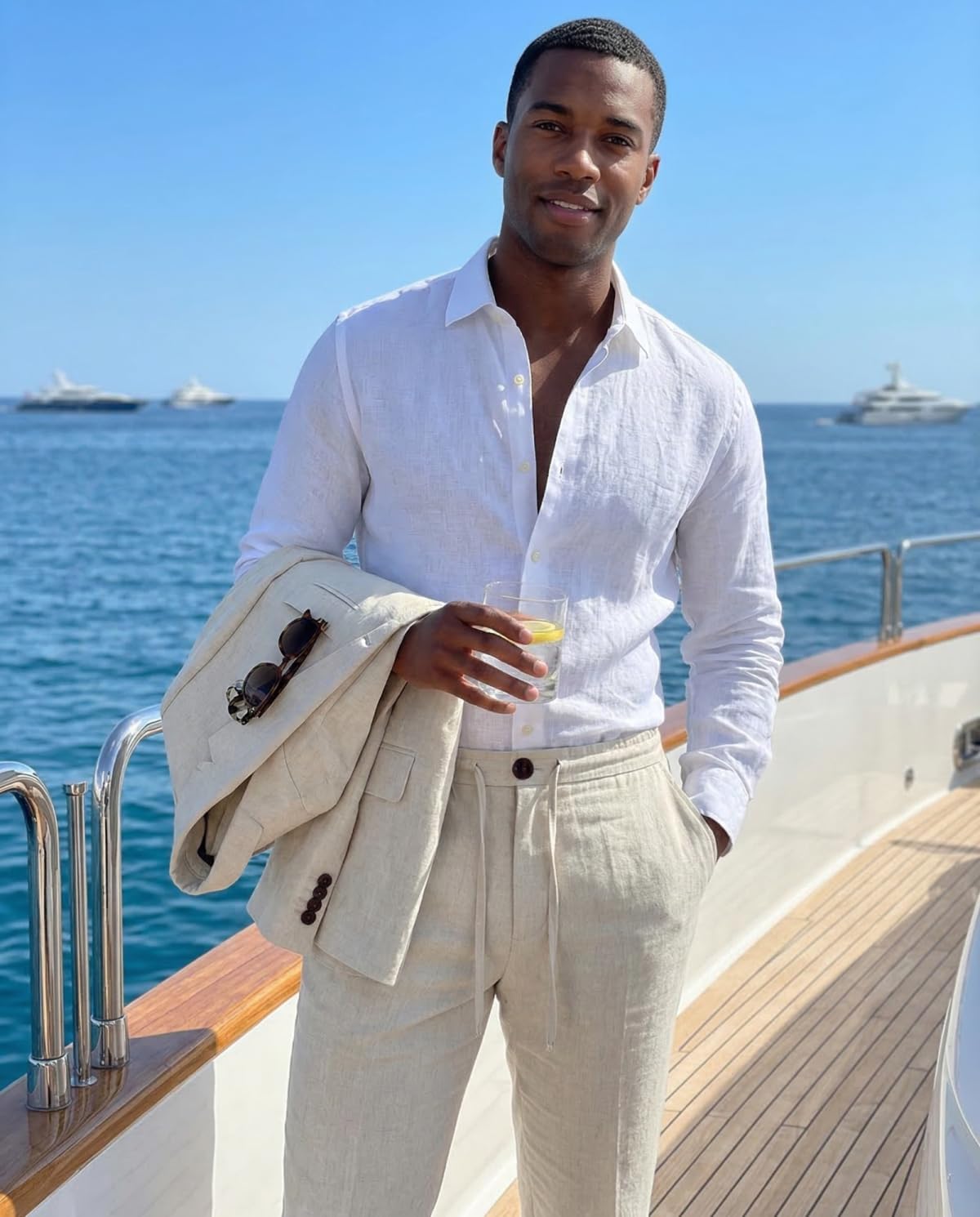 Retro Linen Mens Suit 2 Piece Slim Fit Sets Tuxedo Linen Jacket Drawstring Pant Vintage Blazer Set Prom Wedding Suits for Men