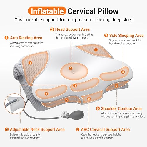 Miniatura 3 de Inflatable Cervical Neck Pillow for Sleeping with Adjustable Support, Ergonomic Contour Memory Foam Pillow, Neck Support Pillow for Back, Side &