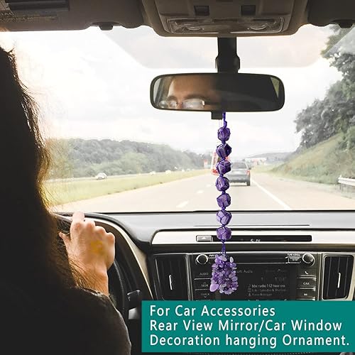 Miniatura 5 de MAIBAOTA Decoración de piedras de cristal curativo de amatista, cristal morado, espejo retrovisor para automóvil, accesorios de adorno para colgar