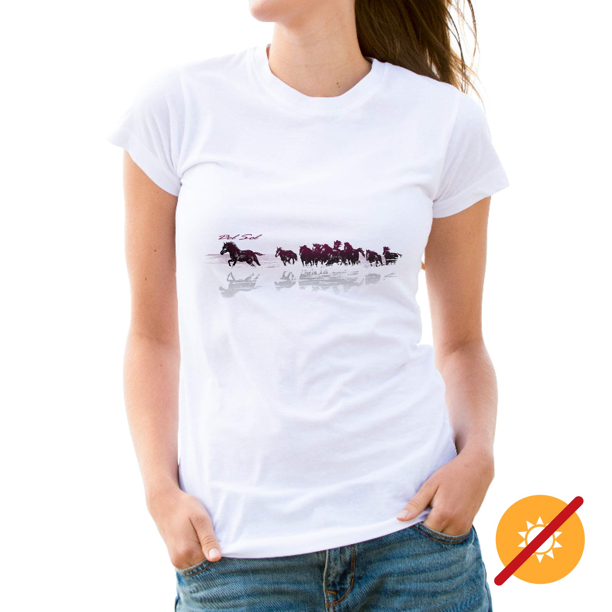 Del Sol Jugendliche, Mädchen, Crew-T-Shirt – Wilde Pferde, weißes T-Shirt – wechselt von lila zu lebendigen Farben in der Sonne – 100% gekämmte, ringgesponnene Baumwolle, kurzärmelig, Größe YM