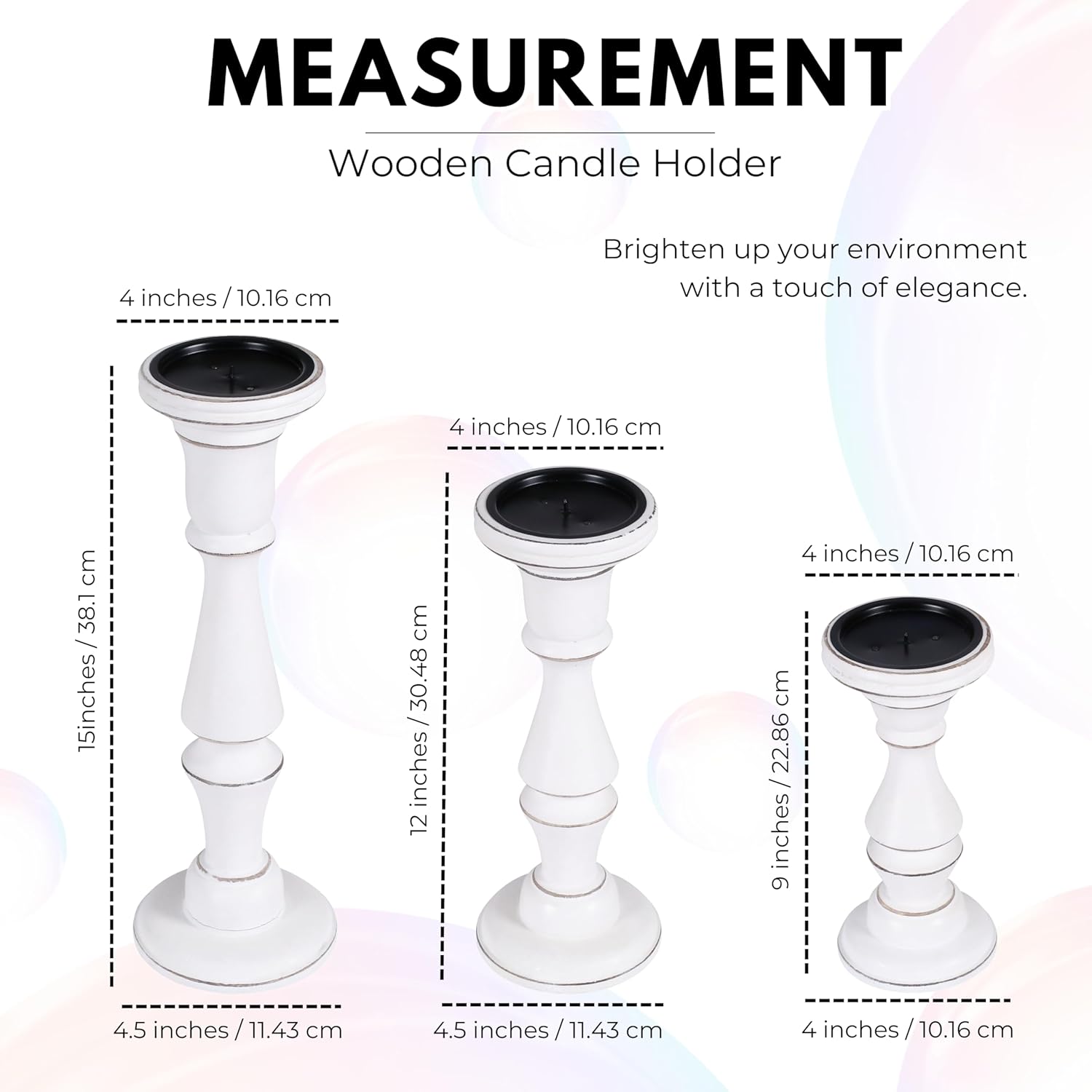 Wooden Candle Holder Set of 3 - Handcrafted Pillar Candle Stand (15", 12", 9") - Rustic Mango Wood Decorative Candle Holders for Home, Living Room, and Dining Table - White Antique